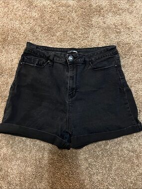 Fashion Nova Black High-Rise Rolled Hem Jean Shorts